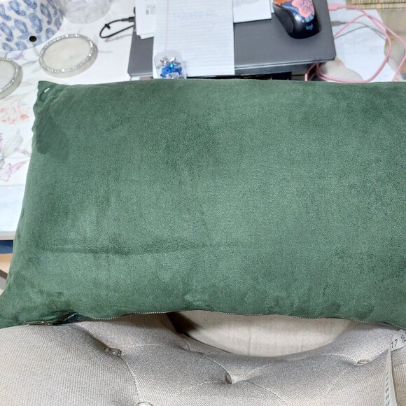Faux Leather Green Cushion Decorative Pillow Suave On Backside Accent Pillows - Picture 6 of 7